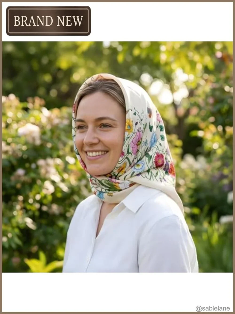 Floral Square Scarf Women Silk Feel Lightweight Headscarf Bandana Bag Wrap